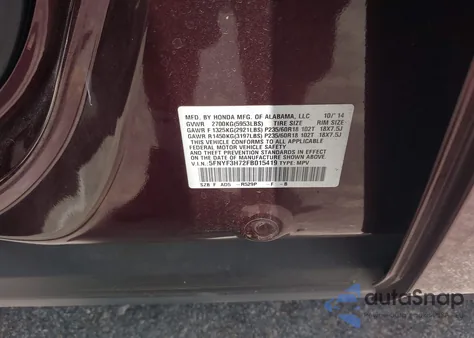 2015 Honda Pilot Ex-L из США, поврежденный, VIN 5FNYF3H72FB015419